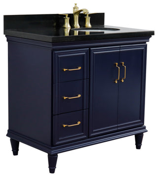 37" Single Vanity, Blue Finish With Black Galaxy