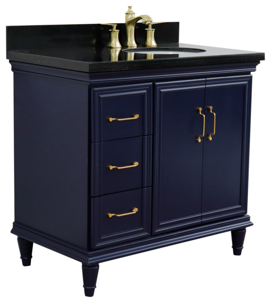 37" Single Vanity, Blue Finish With Black Galaxy