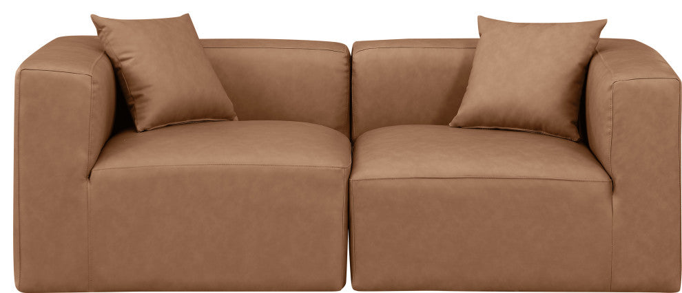 Cube Upholstered Modular Sofa, Brown, 2-Piece: 2 Corner Chair, Vegan Leather