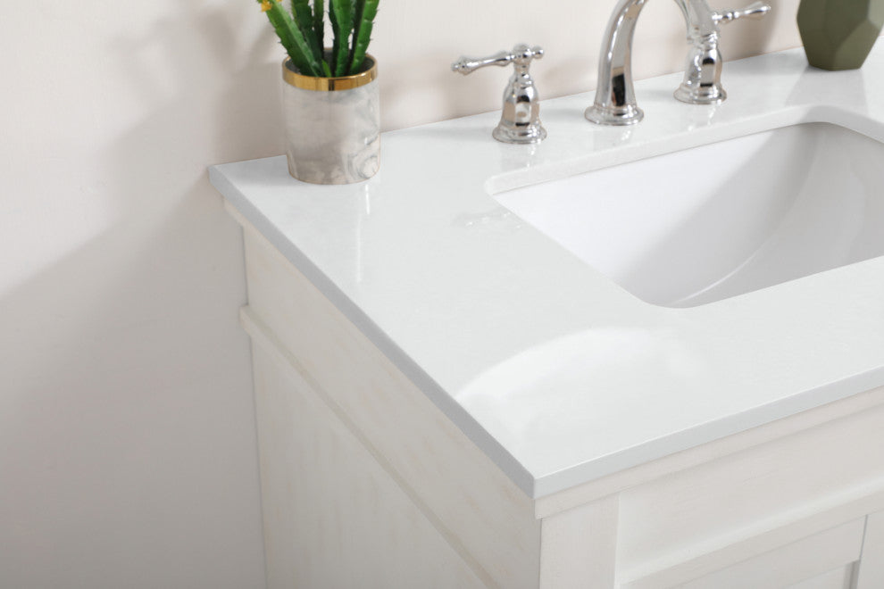 Home Living 30" Single Vanity, Antique White With Engineered Marble Top
