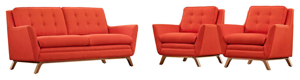 Modern Atomic Red Beguile 3 Piece Upholstered Fabric Living Room Set