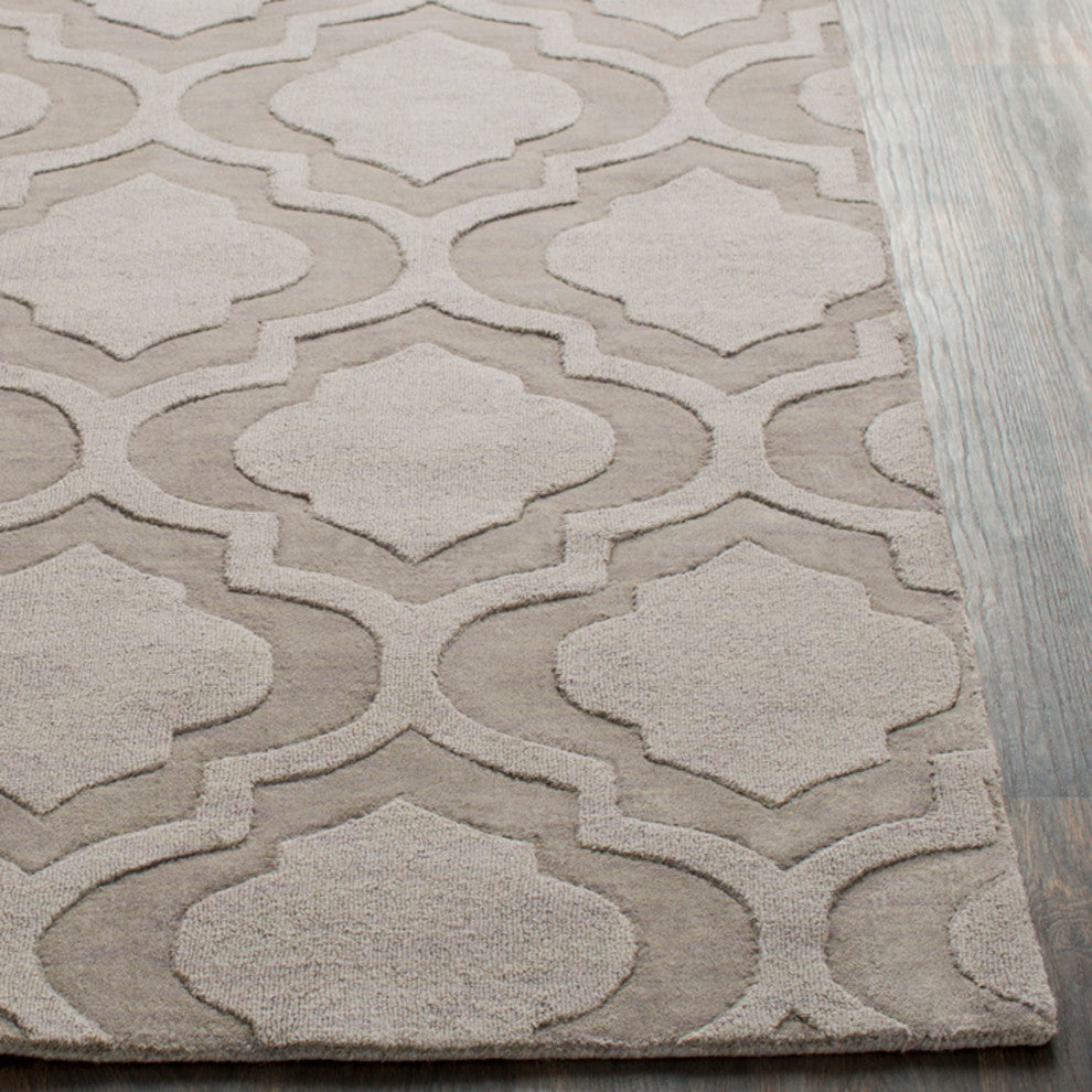 Central Park Solid and Border Taupe, Mauve Area Rug, 9'x12'