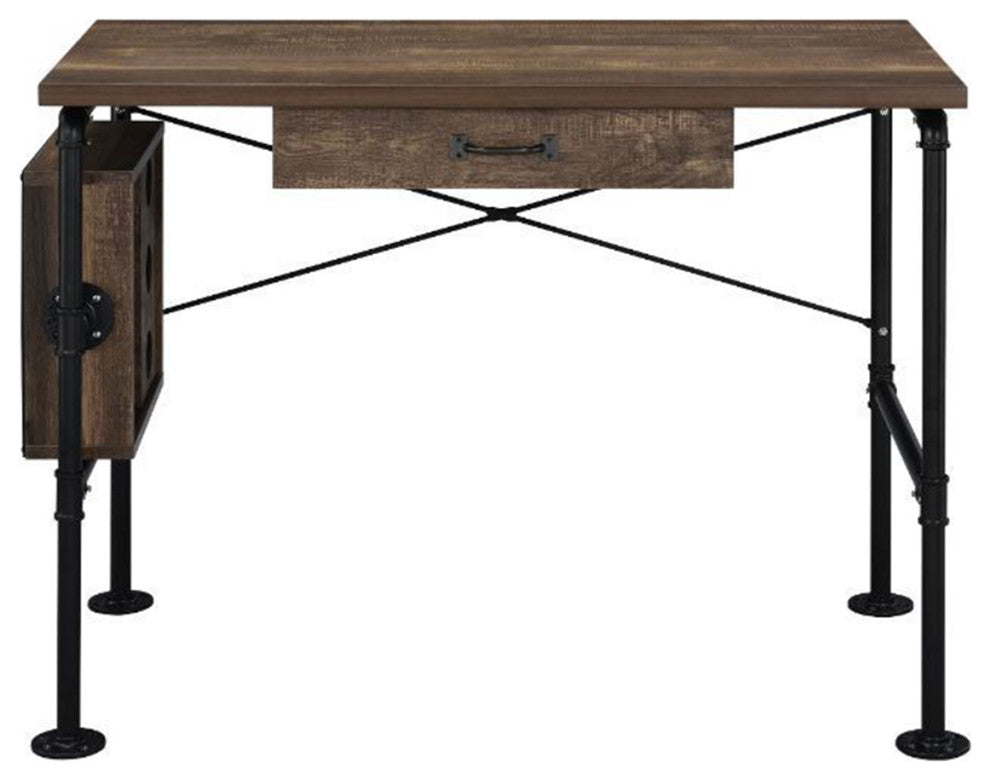Metal Frame Writing Desk, Weathered Oak and Black