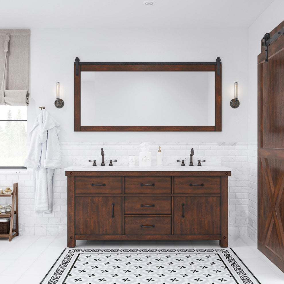 Aberdeen Carrara Marble Countertop Vanity with Large Barn Mirror