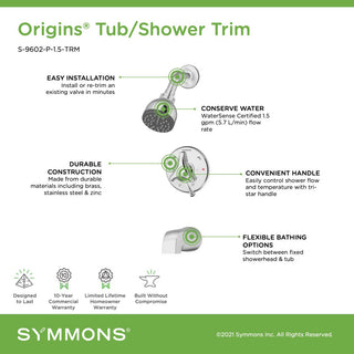 Origins Single Handle Tub & Shower Faucet Trim - 1.5 GPM (Valve Not Included)