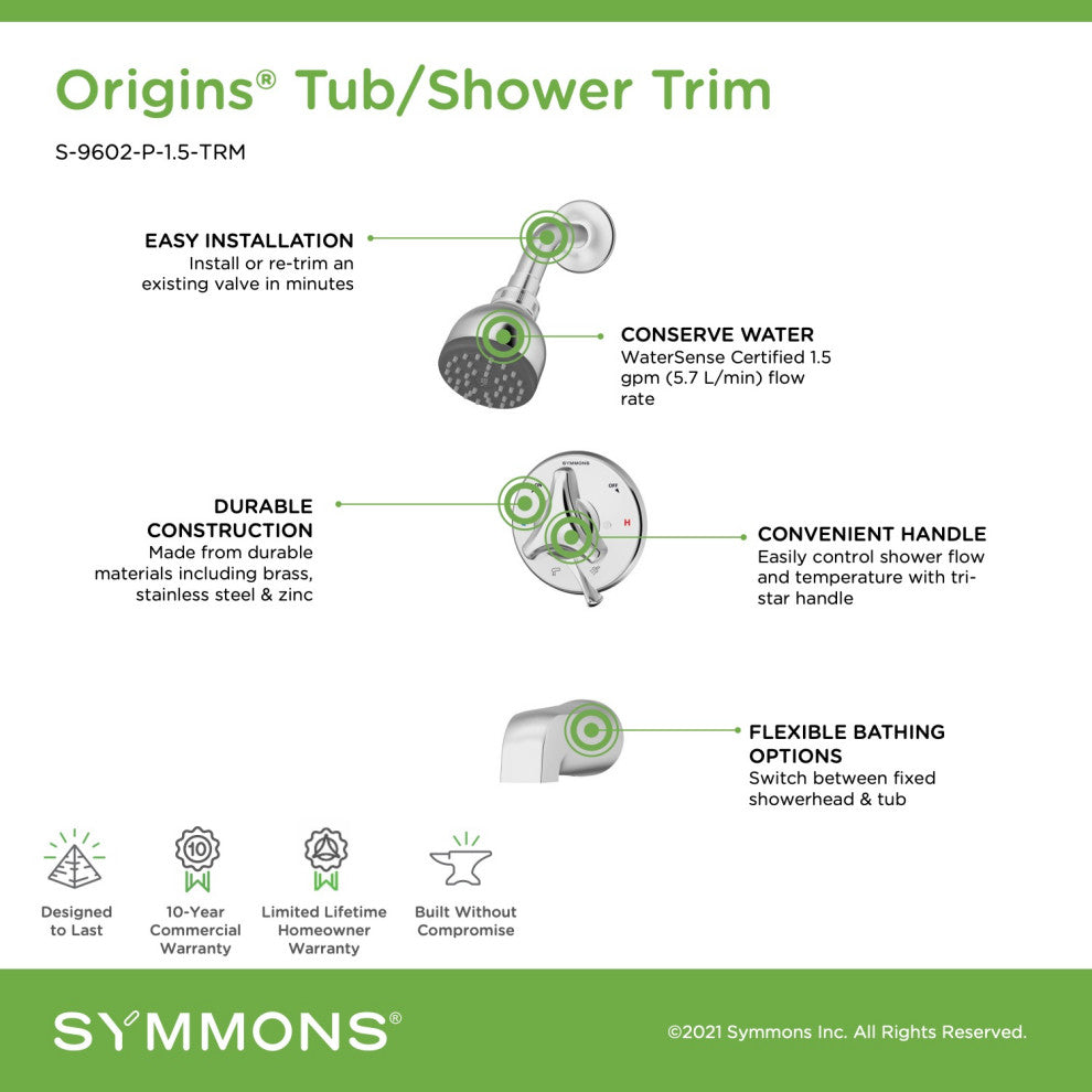 Origins Single Handle Tub & Shower Faucet Trim - 1.5 GPM (Valve Not Included)