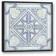 Blue and White Watercolor Tile 36x36 Black Floating Framed Canvas