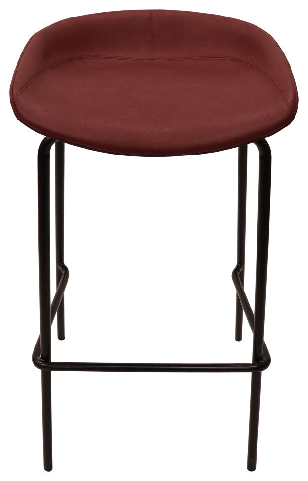 LeisureMod Servos Barstool With Faux Leather Seat and Iron Frame, Bordeaux