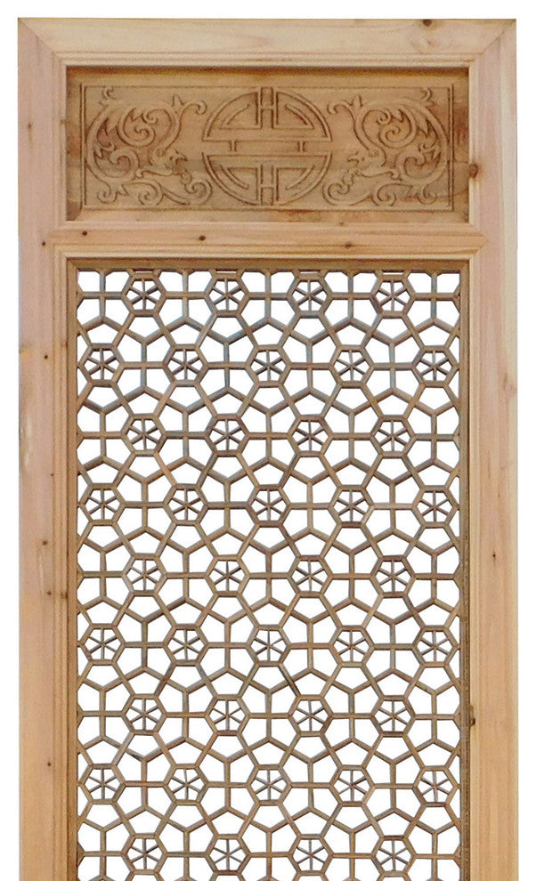 Chinese Natural Wood Geometric Wall Panel Headboard Accent cs821