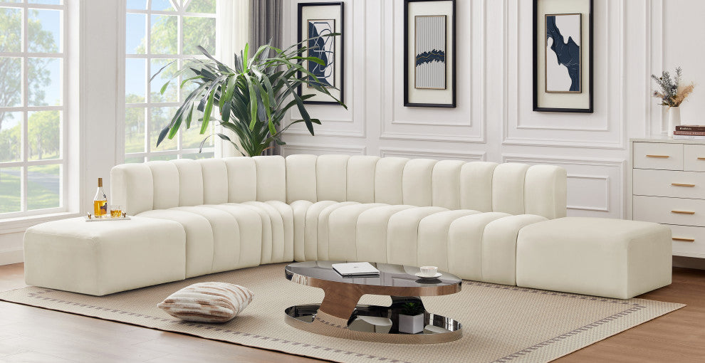 Arc Velvet Upholstered 7-Pc. L-Shaped Modular Sectional, Cream