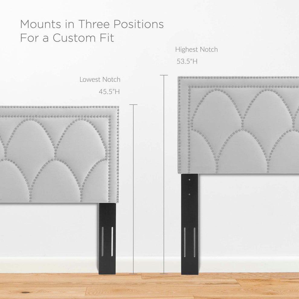 Headboard, Nailhead, Twin Size, Gray, Velvet, Modern, Bedroom Guest Suite