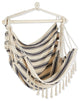 Blue And Cream Ticking Stripe Hammock Chair With Fringe Trim