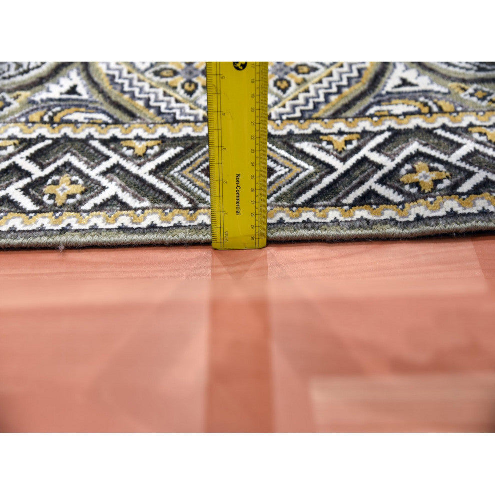 Taupe/Brown Textured Wool Silk Mughal Inspired Hand/Knotted Rug, 4'0"x6'2"