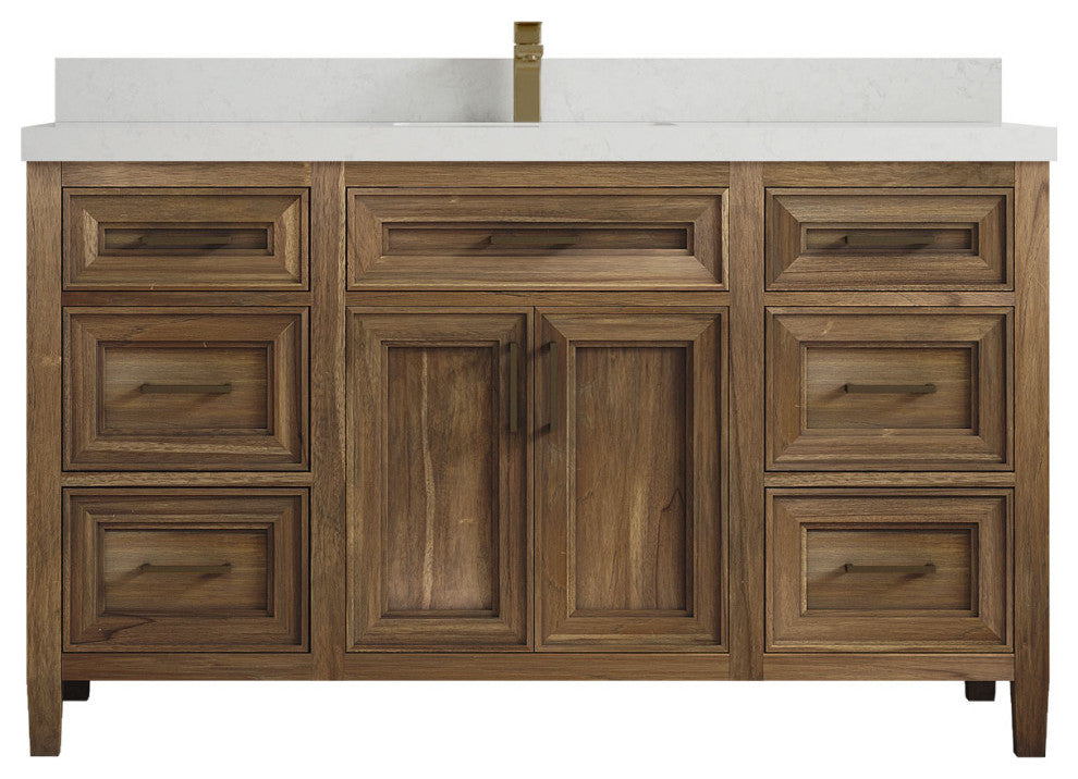 Santa Monica 60 Single Sink Bathroom Vanity in Graywashed Teak 2" Carrara Quartz