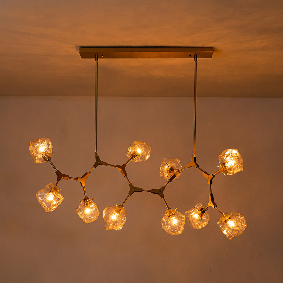 10-Light Brass Clear Glass Branch Chandelier