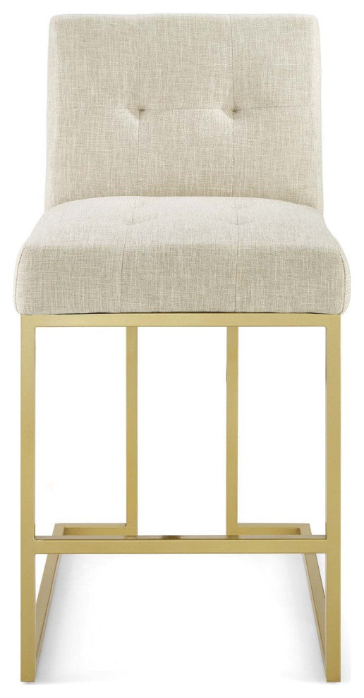 Beige Fabric Counter Stool, Heidi Giselle Gold Counter Stool, Luxe Glam Tufted