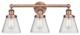 Edison Small Cone 3-Light 25" Vanity Light, Antique Copper Finish, Seedy Shade