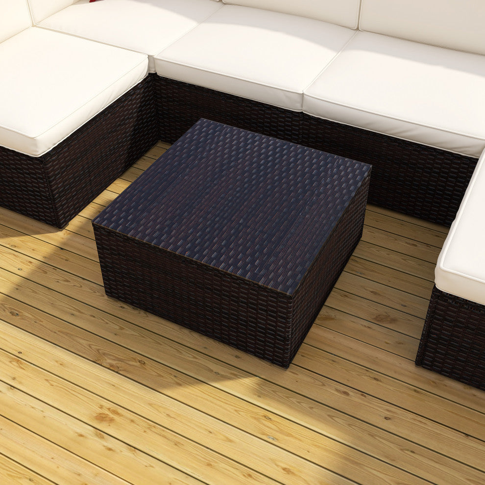 117" Wide Outdoor Wicker U-Shaped Patio Sectional With Cushions, Beige