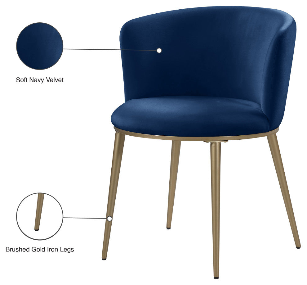 Skylar Dining Chair, Set of 2, Navy Velvet, Brushed Gold Iron Legs