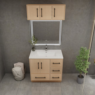 Victoria 36" Solid Wood Bath Vanity, Overhead Cabinet, Yellow Oak
