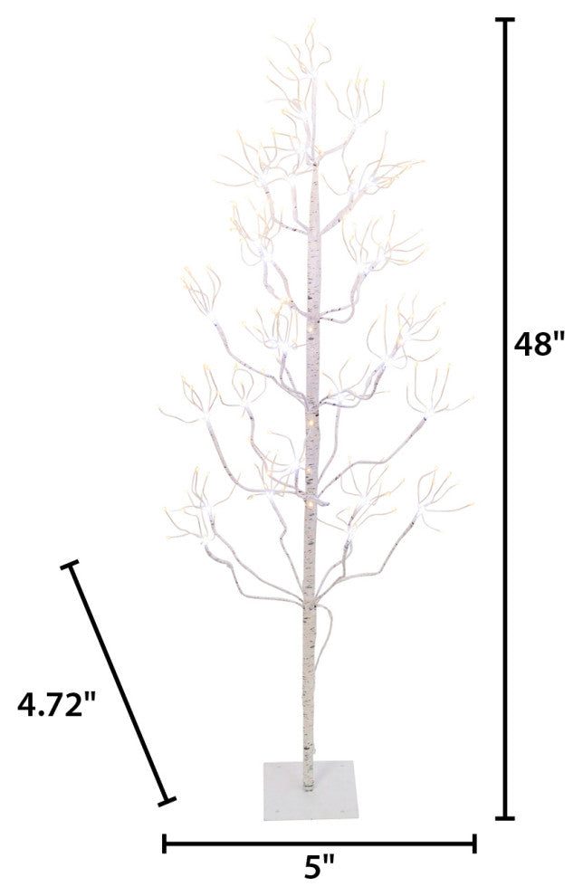 4' Electric Birch Tree Warm White and Cool White LED Lights, Outdoor Adapter