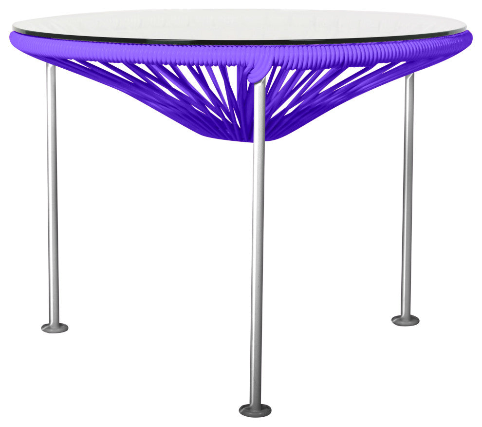 Zicatela Indoor/Outdoor Handmade Side Table, Purple Weave, Chrome Frame