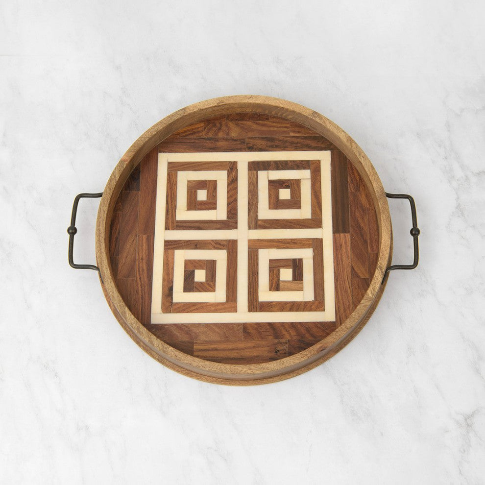 Round Wood and Bone Tray