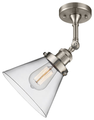 Large Cone 8" Semi-Flush Mount, Brushed Satin Nickel, Glass: Clear