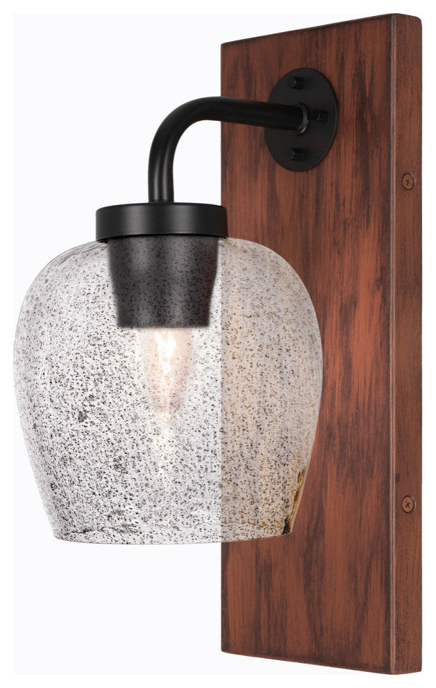 Oxbridge 1-Light Wall Sconce, Matte Black & Painted Wood-look Metal/Smoke Bubble