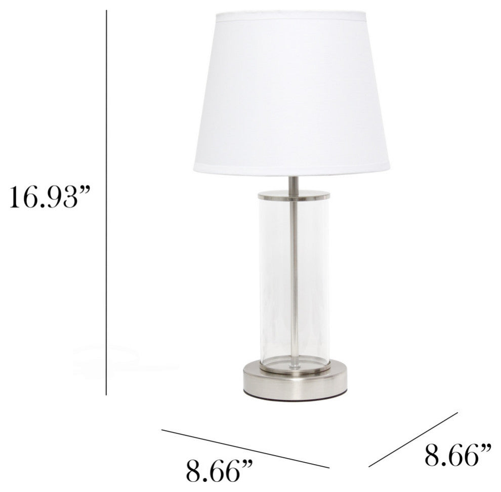 Simple Designs Encased Metal & Clear Glass Table Lamp, Brushed Nickel & White