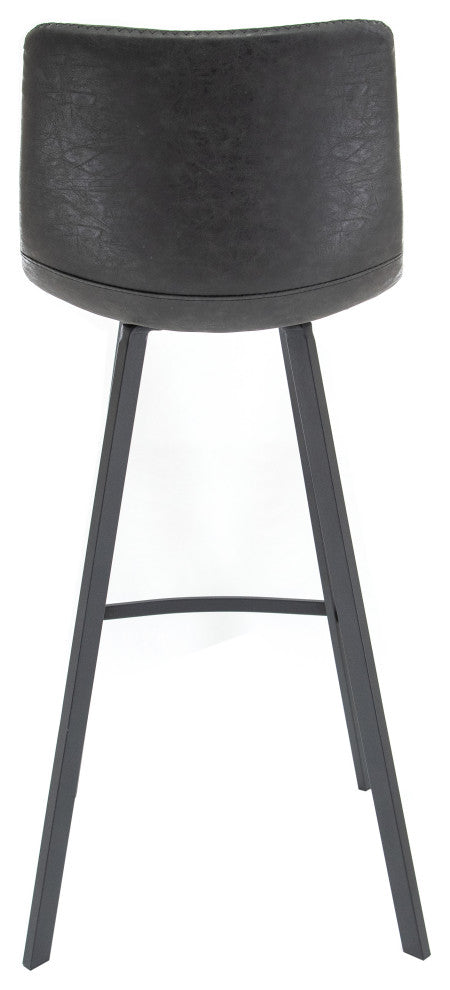 LeisureMod ES29BL Elland Modern Leather Bar Stool With Iron Legs & Footrest