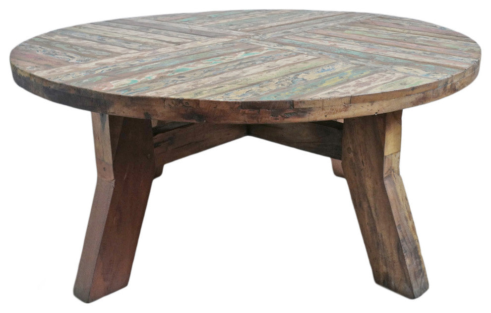 Reclaimed Round Boat Wood Coffee Table 3