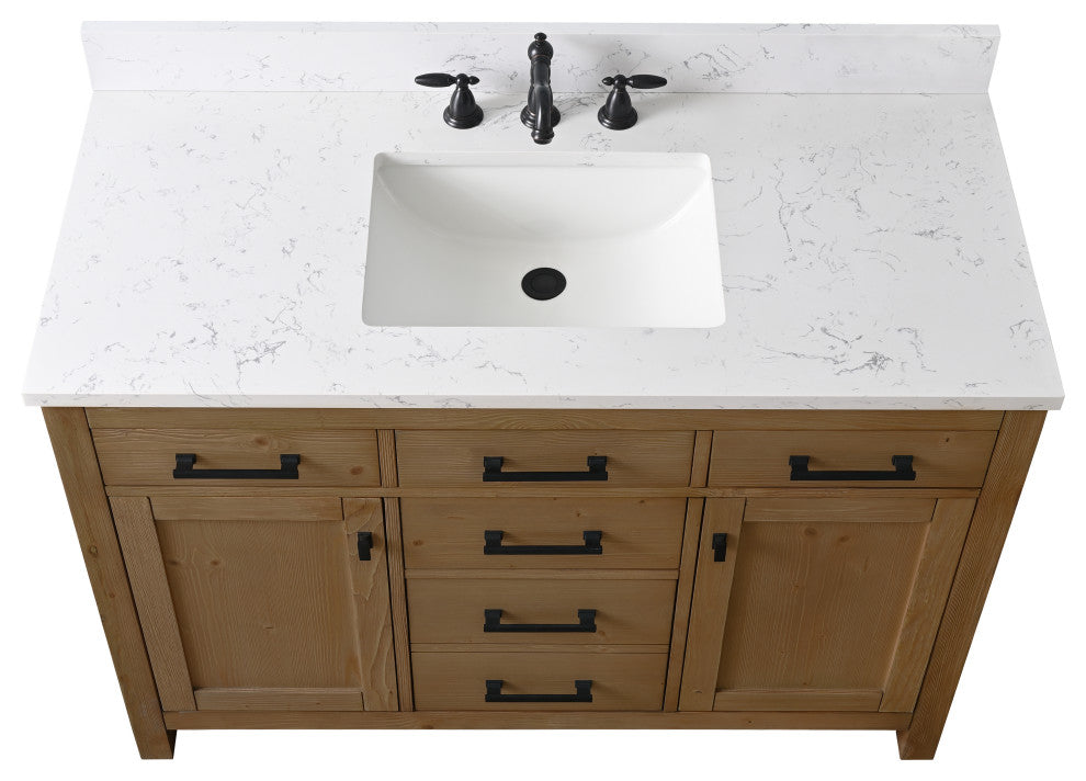 Jasper 48" Bathroom Vanity, Textured Natural, Ariston White Engineered Stone Top
