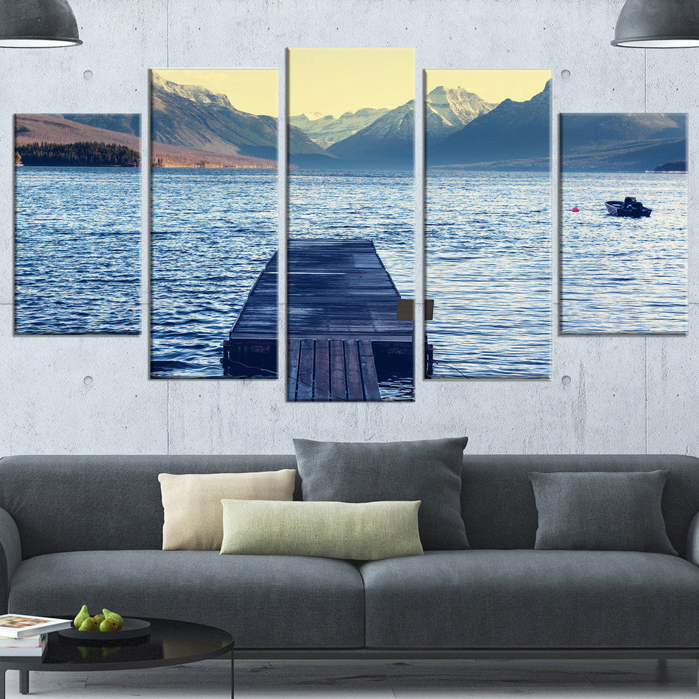 Lake in Glacier National Park, Large Seashore Canvas Print, 60"x32", 5 Panels