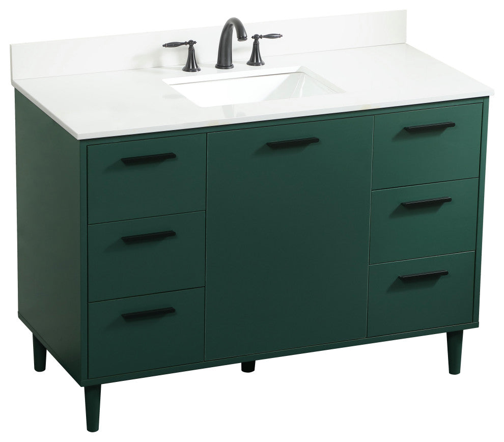 Home Living Modern Natural Oak-Light Bathroom Vanity, Green, 48"