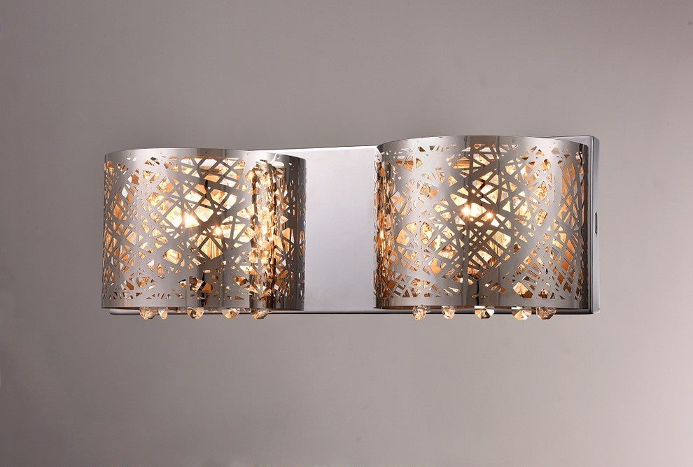 Aubrey 2-Light 16" Crystal Wall Lamp, Chrome