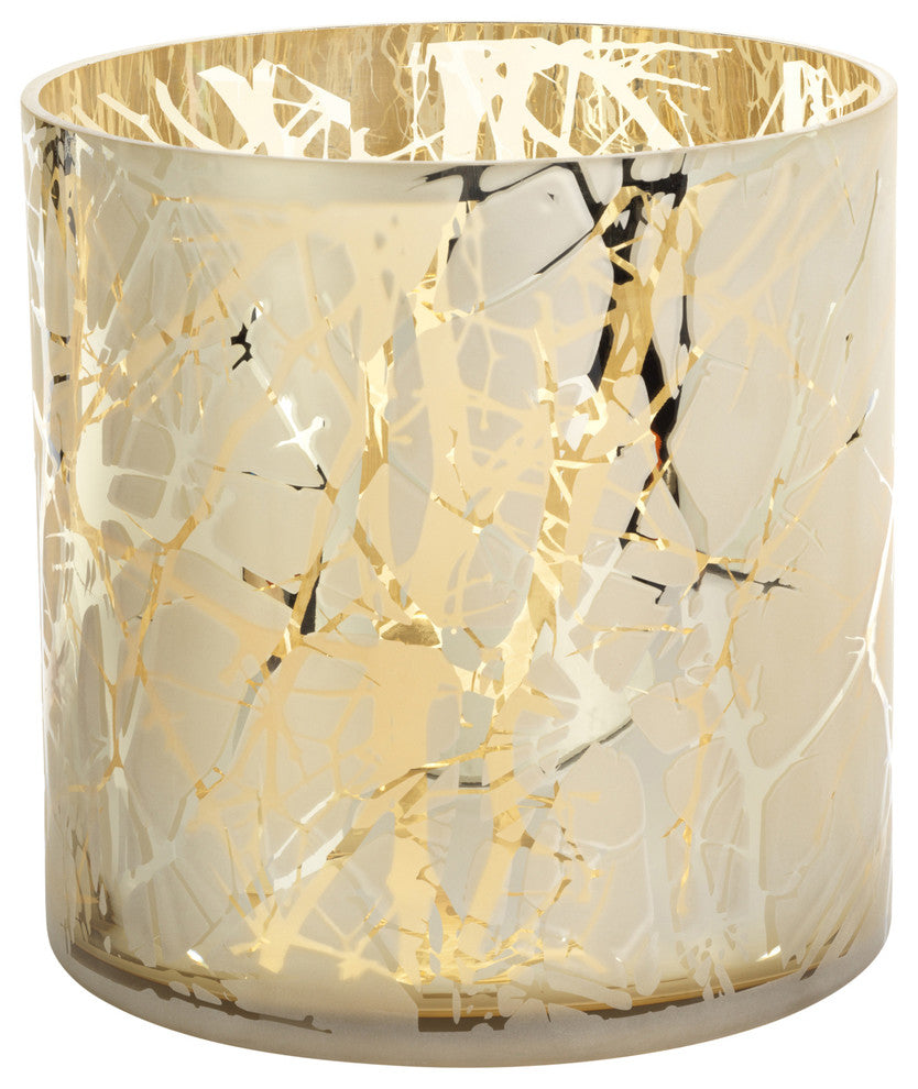 11.5" Tall Glass LED Hurricane, Gold Plated Branch Design, Light Gray