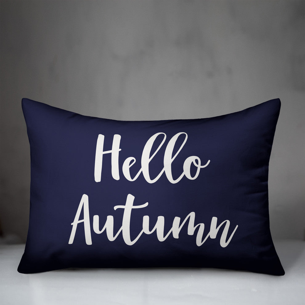 Hello Autumn Lumbar Pillow, Navy, 14"x20"