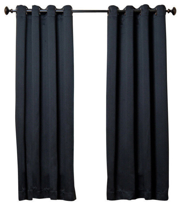 Solid Grommet Top Thermal Insulated Blackout Curtains, Black, 63"