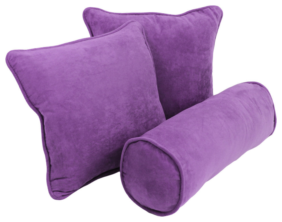 Double-Corded Solid Microsuede Throw Pillows, Set of 3, Ultra Violet