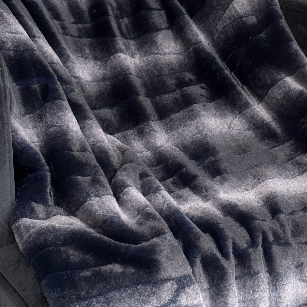 Plutus Black Graphite Furever Faux Fur Luxury Throw Blanket, Throw 36"W x 60"L