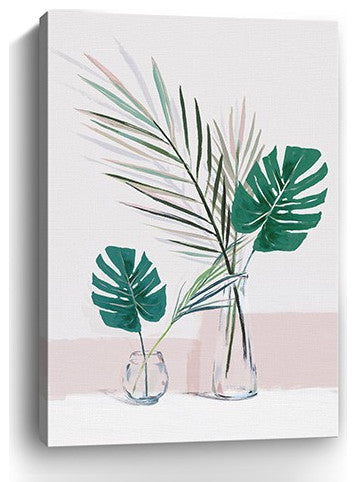 48" Pretty Green Foliage Leaves Pink Canvas Wall Art