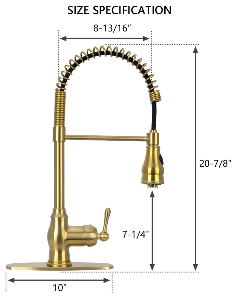 Copper Pre-Rinse Spring Kitchen Faucet with Pull Down Sprayer, Brushed Gold