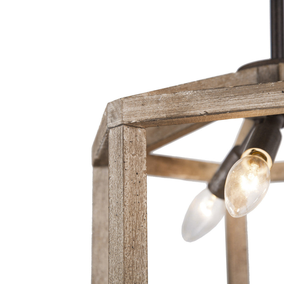 LNC Farmhouse 3-Light Bronze Drum Wood Semi-Flush Mount Chandelier
