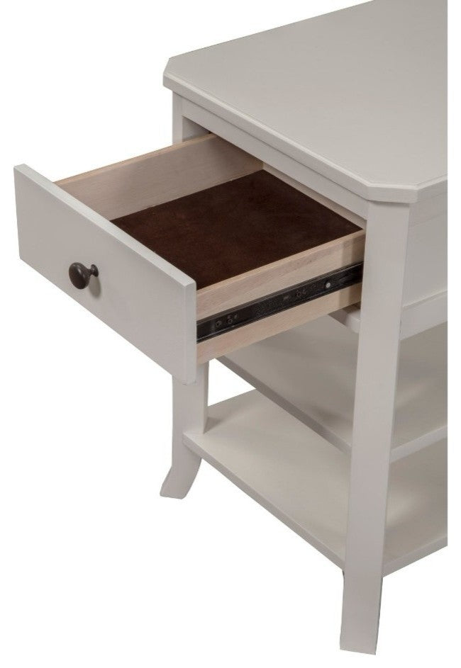 Benzara BM172848 Mahogany Open Shelf Drawer Wood Nightstand, White
