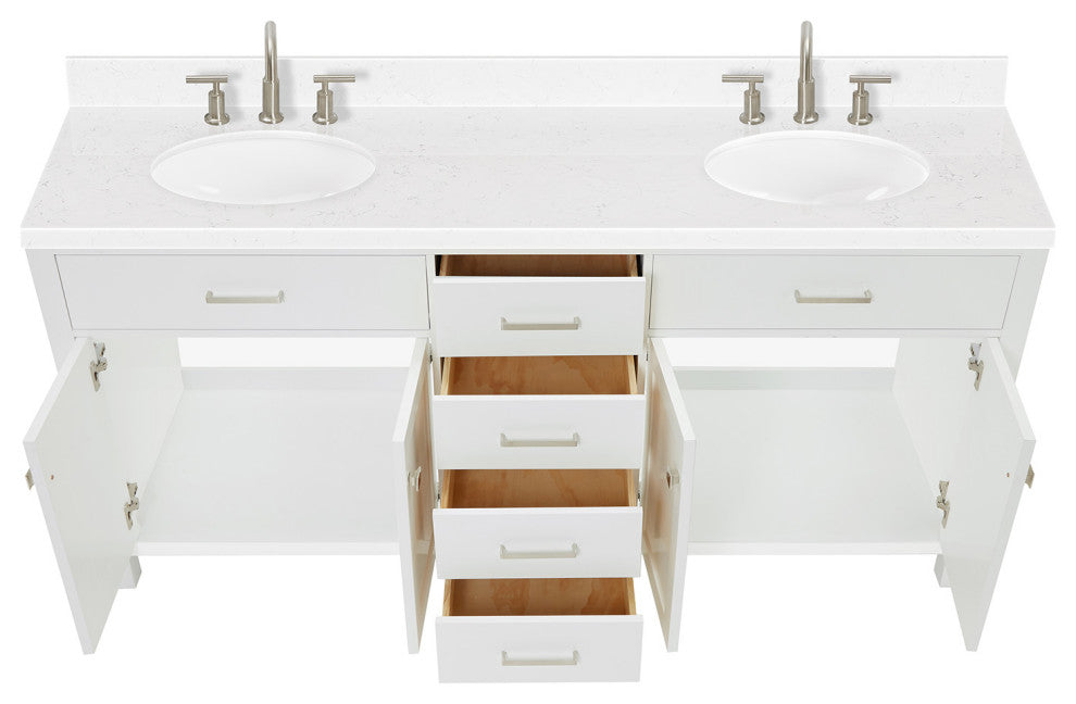 Ariel Bristol 72" Double Oval Sink Bathroom Vanity, Carrara Quartz
