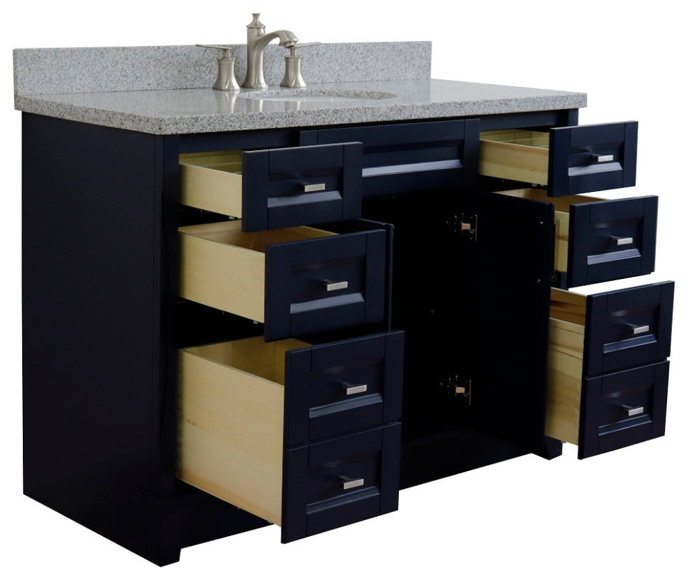 49" Single Sink Vanity, Blue Finish With Gray Granite And Oval Sink