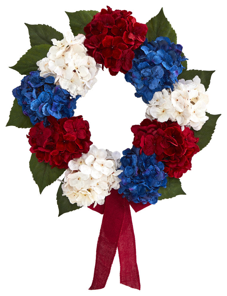 Nearly Natural 24ï¿½ Red, White and Blue ï¿½Americanaï¿½ Hydrangea Artificial Wreath