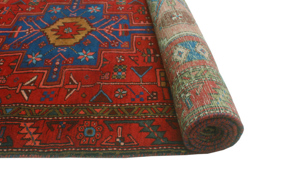 Fine Vintage Distressed Adalbeor Burgundy/Blue Runner, 3'5x10'10