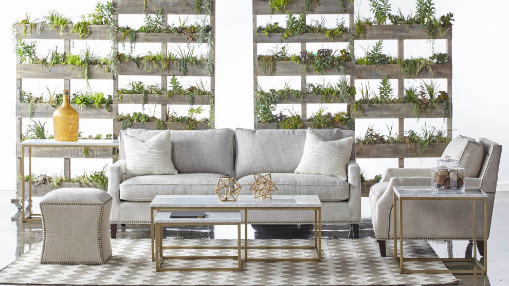Rectangle Carrera Nesting Coffee Table White Carrera Marble, Brushed Gold
